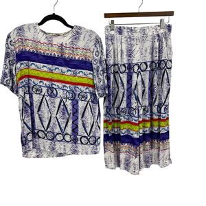 Vintage Ali Miles Short Sleeve Blouse & Pants Set TieDye 80's USA Made Women 12